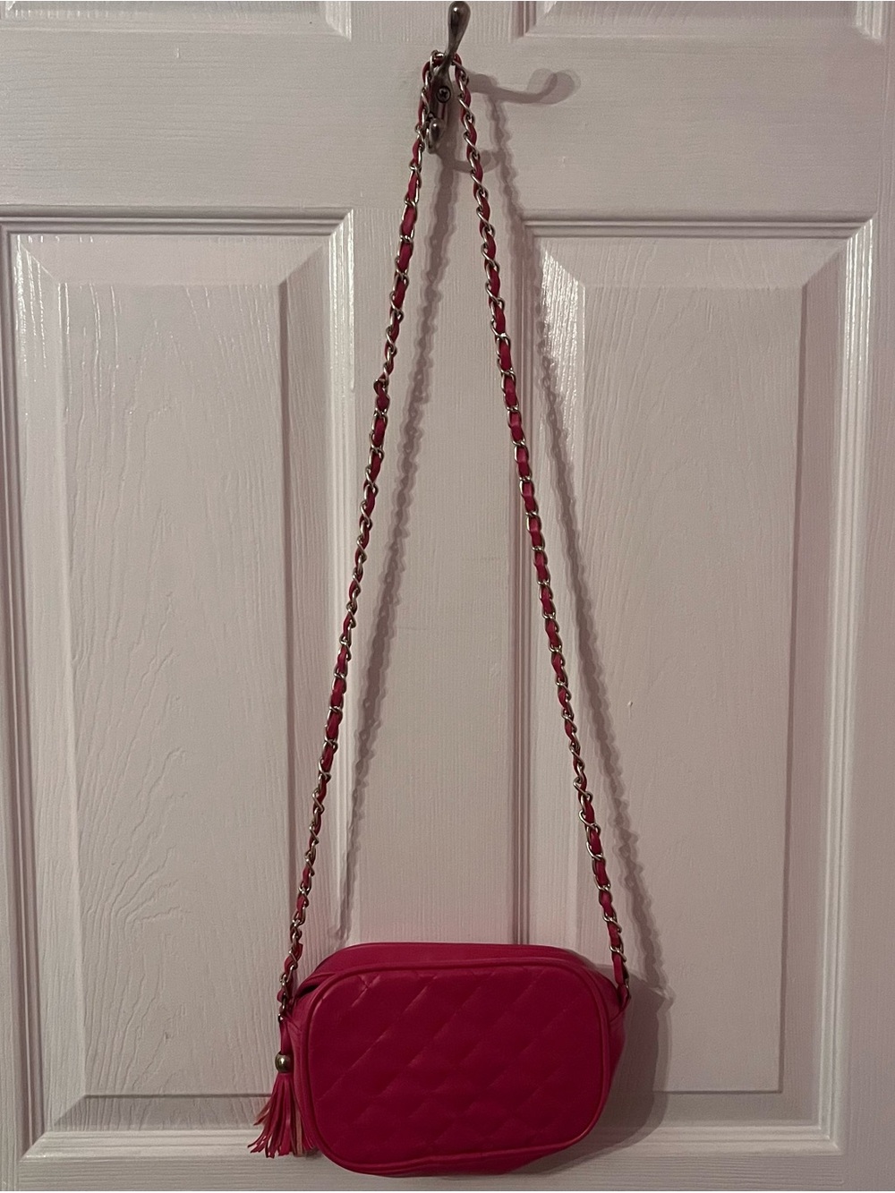 Hot Pink Quilted Crossbody Bag with Tassel